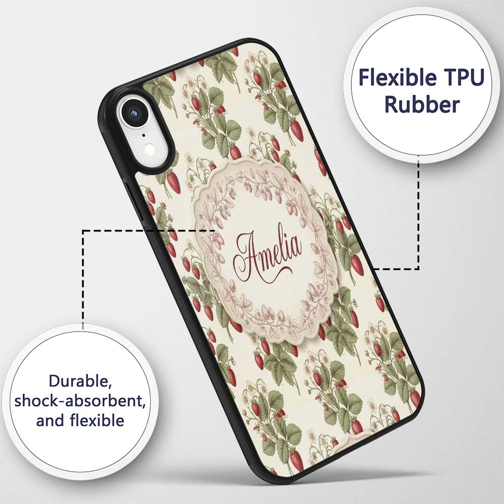 Delicate Strawberry Vine Soft Floral Seamless Custom Name Protective Phone Case Mobile Cover Durable Everyday Smartphone Shock Resistant