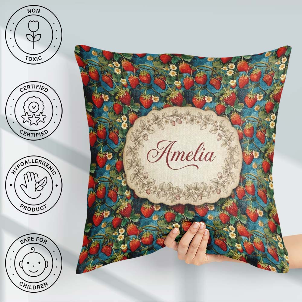 Custom Name Artistic Vine Blue Swirl Seamless Pattern Name Cute Square Filled Cushion Throw Pillow Sofa Bed Home Decor Zip Washable UK Made