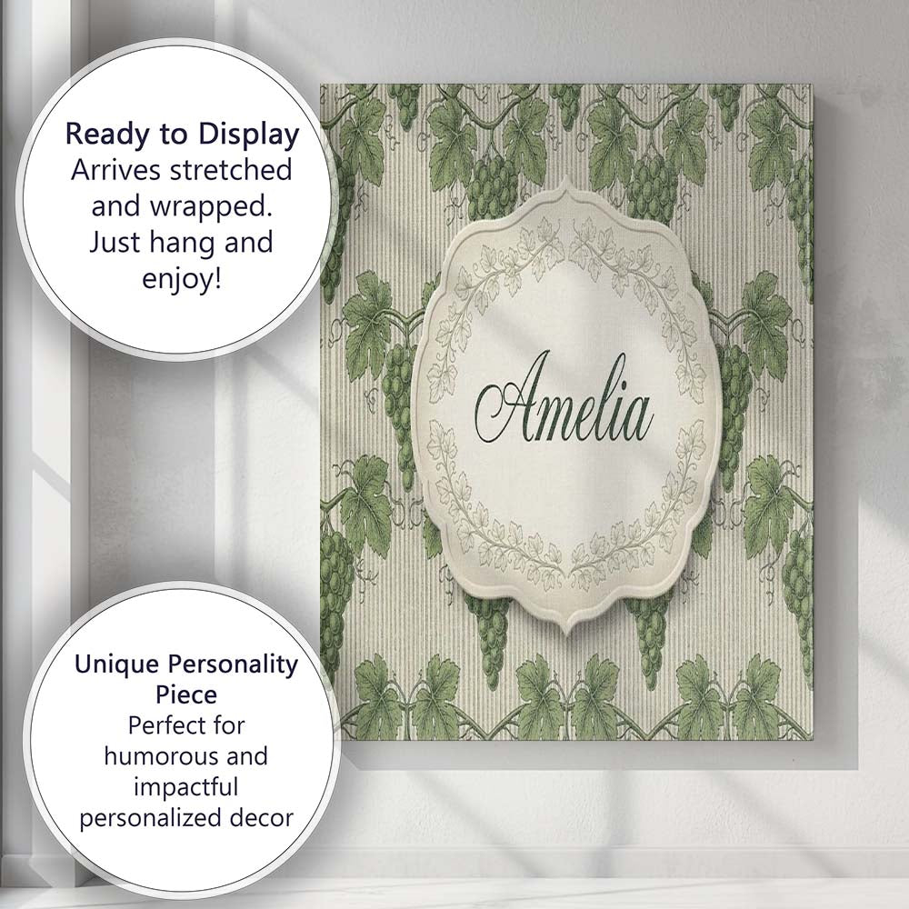 Personalised Name Lush Green Grape Cluster Custom Unique Gift Idea Elegant Feature Canvas Wall Art Print Decor Picture Ready to Hang