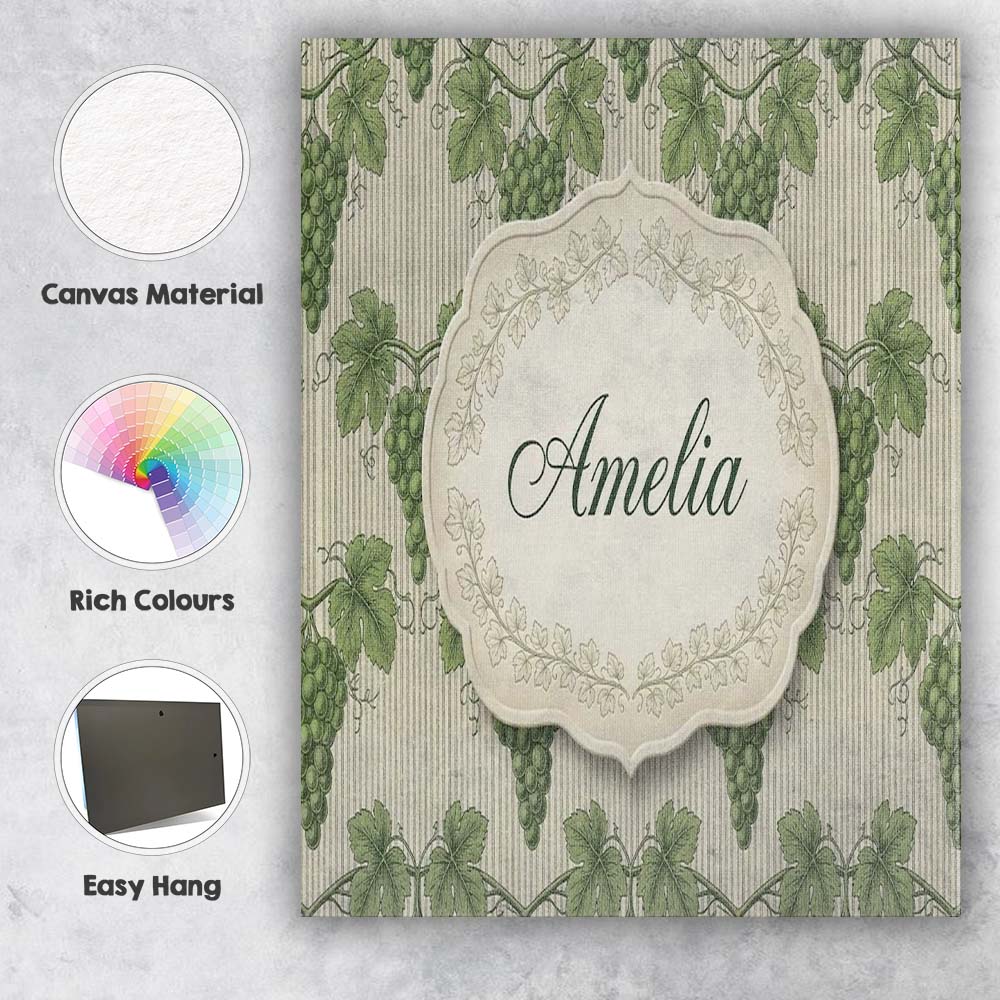 Personalised Name Lush Green Grape Cluster Custom Unique Gift Idea Elegant Feature Canvas Wall Art Print Decor Picture Ready to Hang