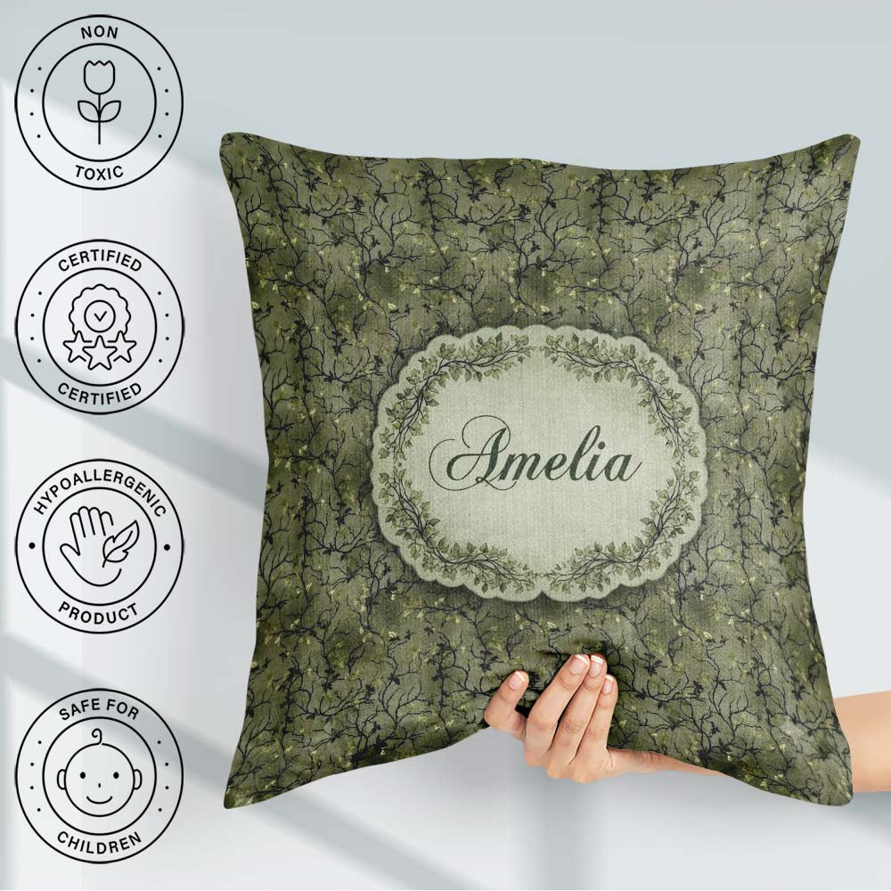 Custom Name Dark Forest Vine Branch Botanical Seamless Name Cute Square Filled Cushion Throw Pillow Sofa Bed Home Decor Zip Washable UK Made