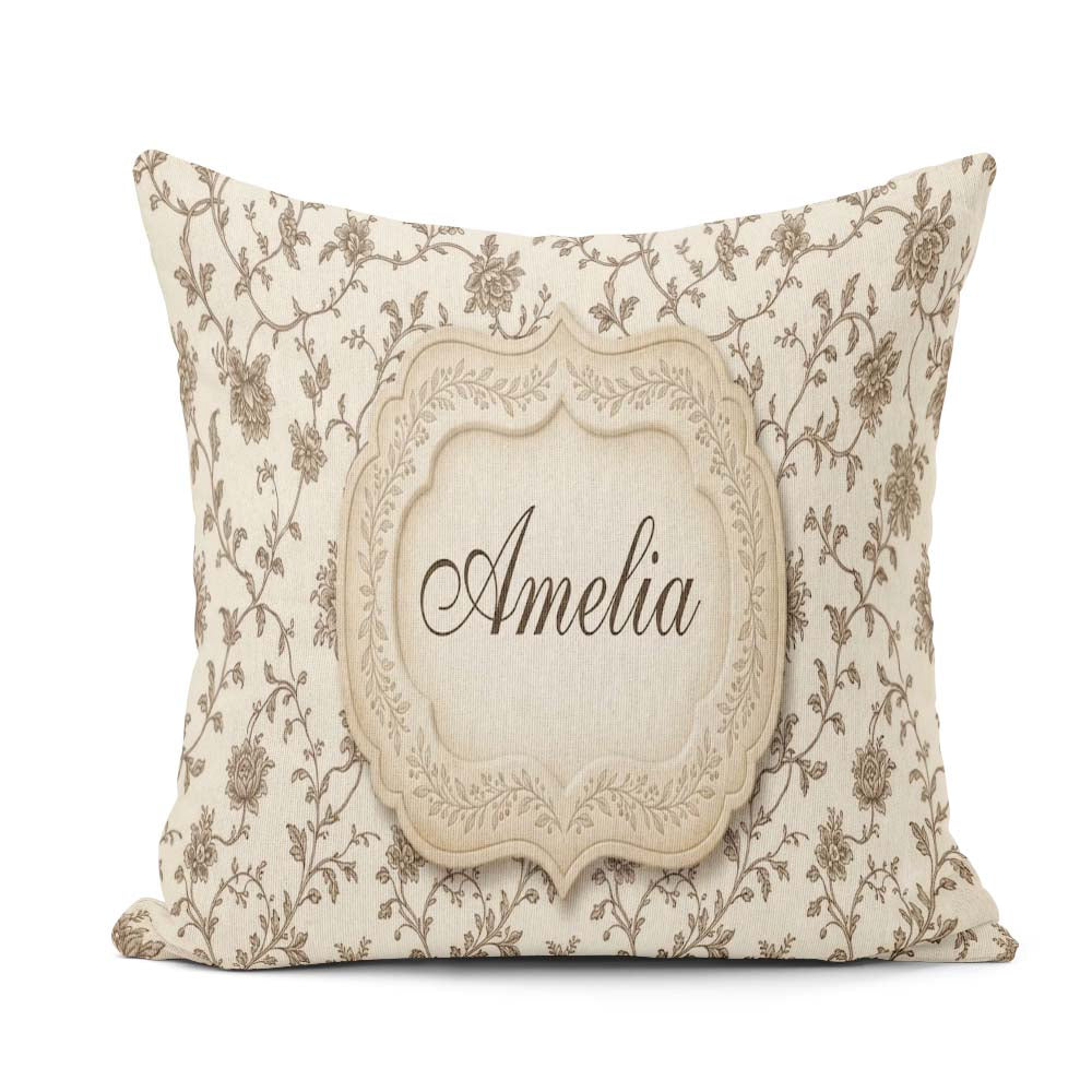 Custom Name Autumn Floral Leaf Swirl Cream Seamless Pattern Name Square Filled Cushion Throw Pillow Sofa Bed Home Decor Zip Washable UK Made