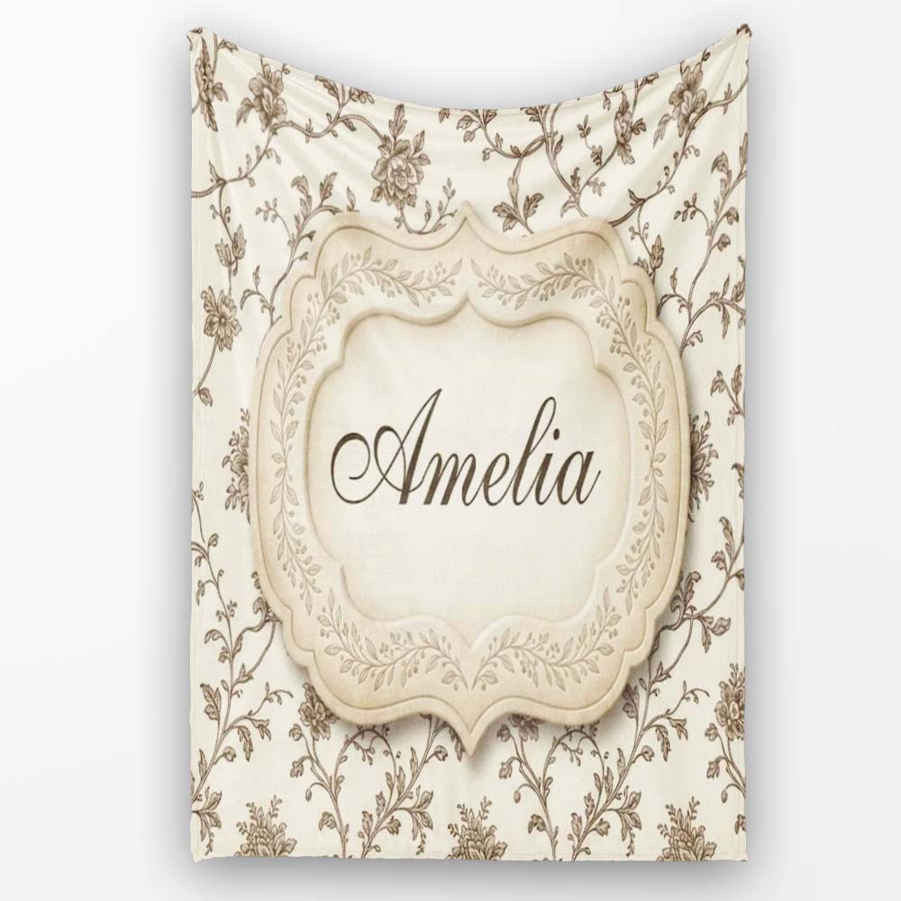 Autumn Floral Leaf Swirl Cream Seamless Pattern Name Cute Unique Personalised Custom Name Super Soft Fleece Blanket Bed Sofa Throw