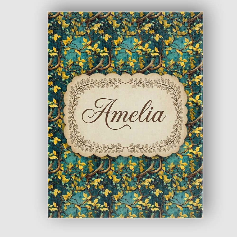 Personalised Name Golden Leaf Branch Teal Custom Unique Gift Idea Elegant Feature Canvas Wall Art Print Decor Picture Ready to Hang