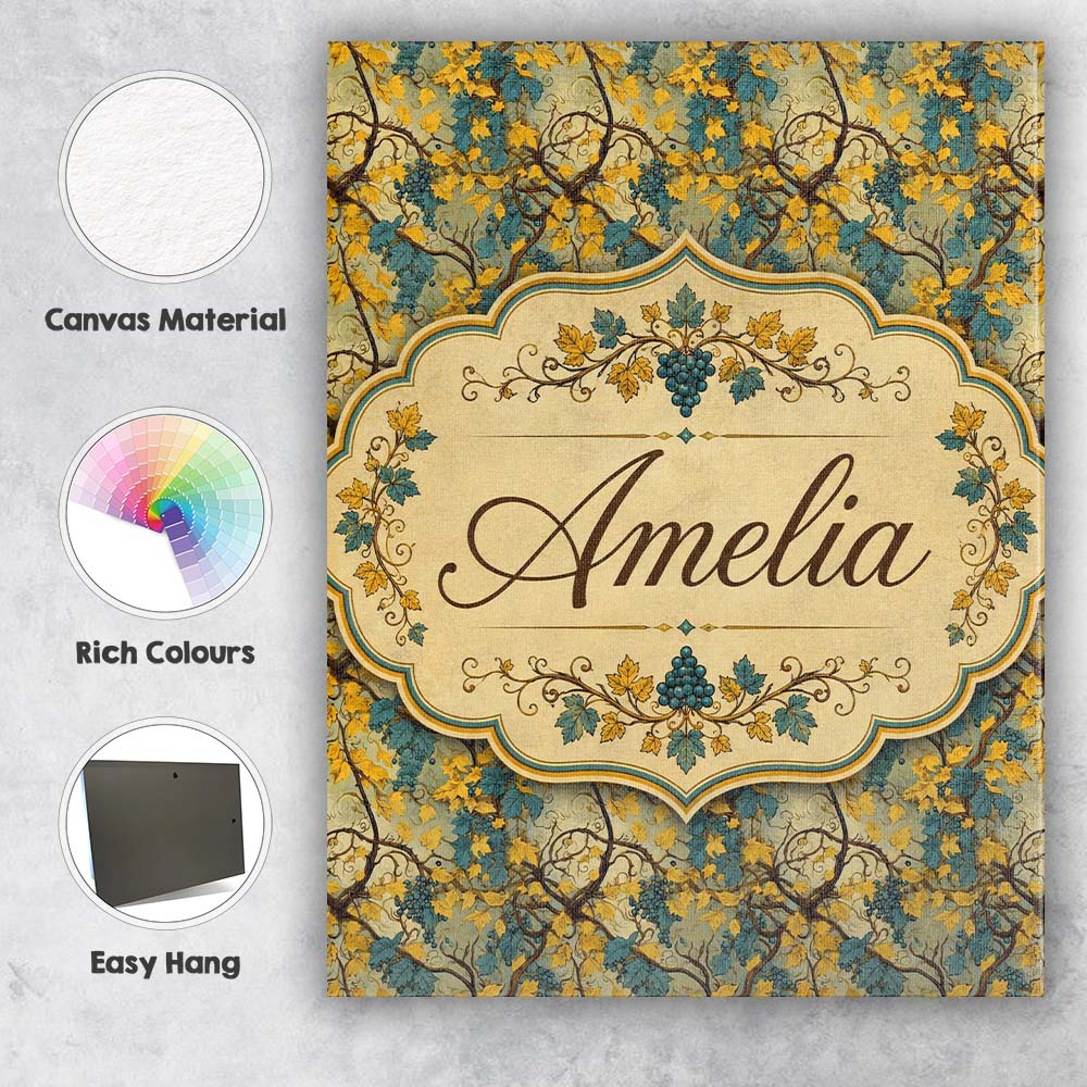Personalised Name Autumn Yellow Leaf Grape Custom Unique Gift Idea Elegant Feature Canvas Wall Art Print Decor Picture Ready to Hang