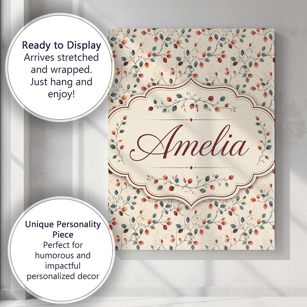 Personalised Name Autumn Branches with Red Custom Unique Gift Idea Elegant Feature Canvas Wall Art Print Decor Picture Ready to Hang
