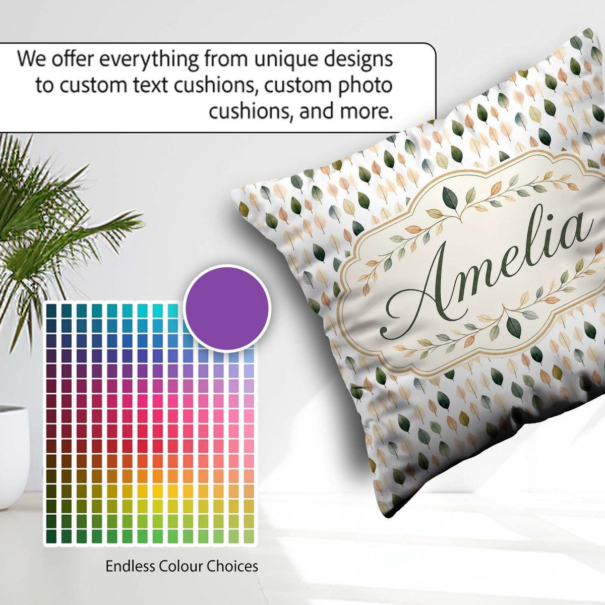 Custom Name Scattered Neutral Tone Elegant Seamless Pattern Name Square Filled Cushion Throw Pillow Sofa Bed Home Decor Zip Washable UK Made