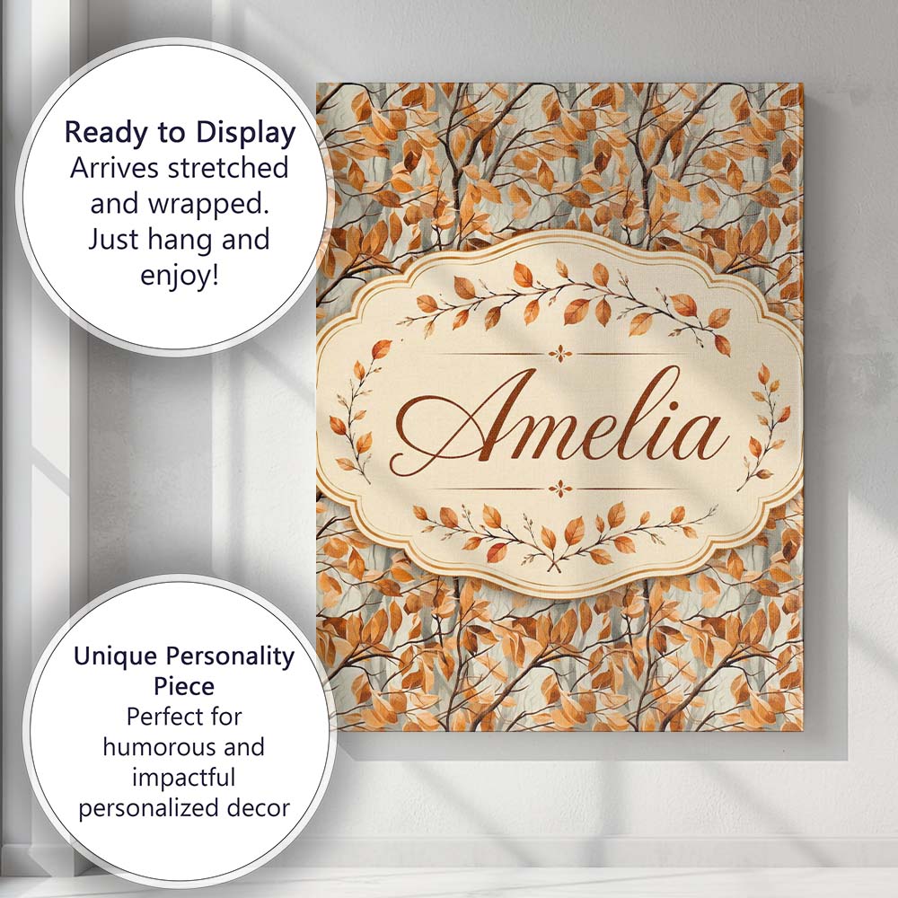 Personalised Name Warm Autumn Branches with Custom Bespoke Interior Contemporary Canvas Wall Art Print Decor Picture Ready to Hang