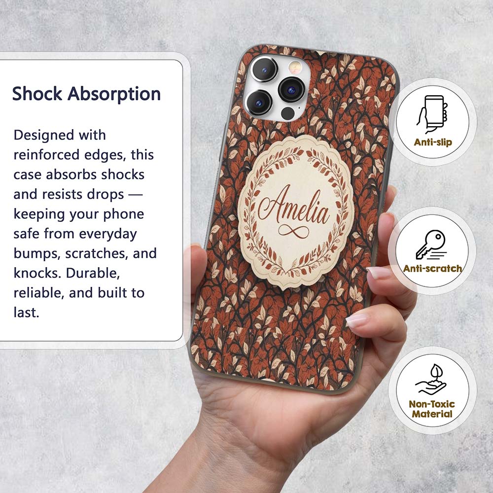 Floral Autumn Branches with Orange Printed Design Custom Name Protective Phone Case Mobile Cover Durable Everyday Smartphone Shock Resistant