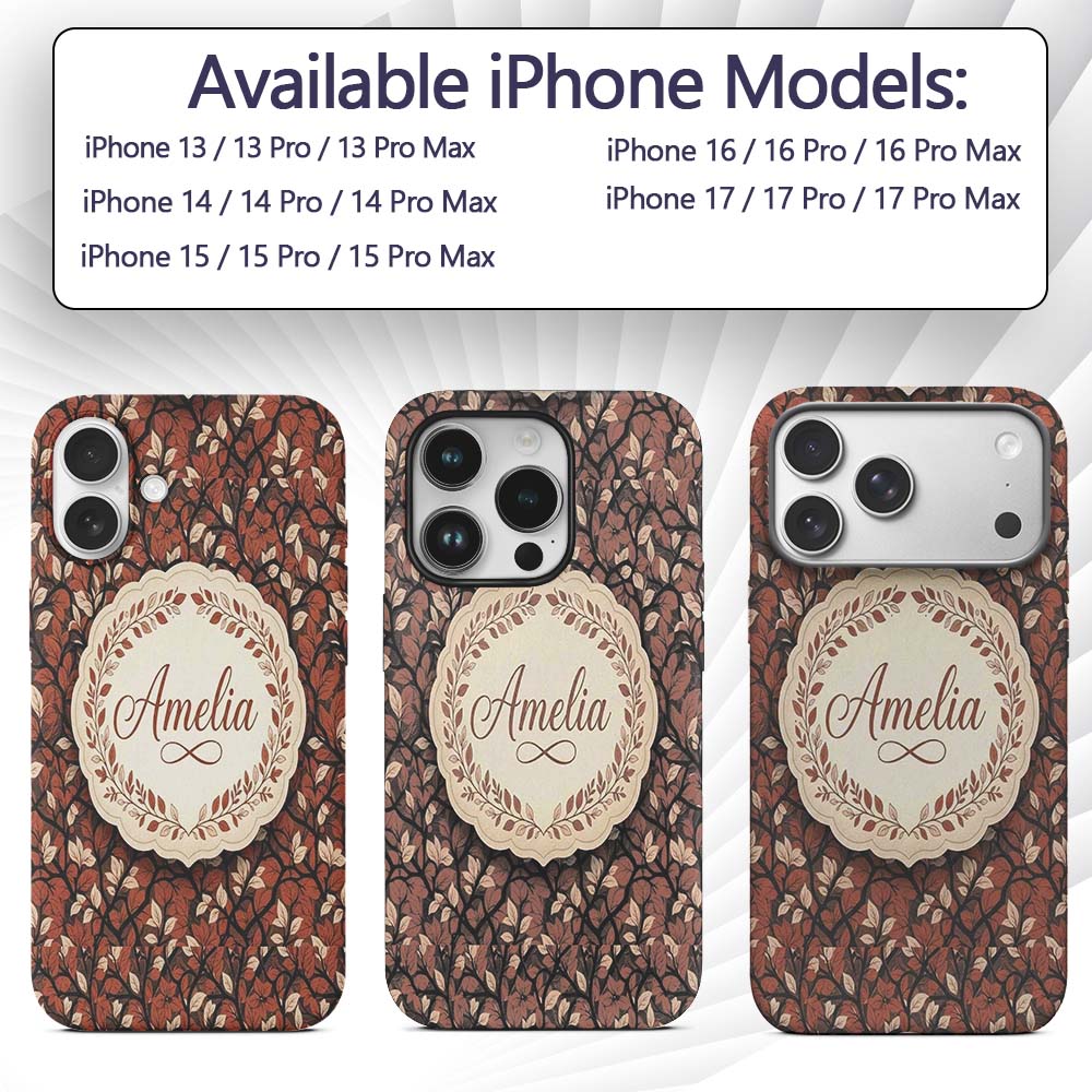 Floral Autumn Branches with Orange Printed Design Custom Name Protective Phone Case Mobile Cover Durable Everyday Smartphone Shock Resistant