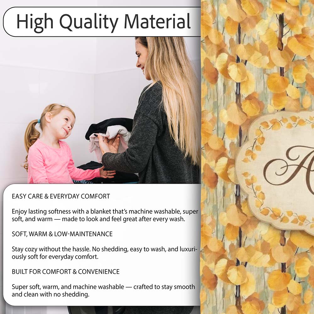 Golden Yellow Autumn Leaves Dense Seamless Pattern Name Cute Unique Personalised Custom Name Super Soft Fleece Blanket Bed Sofa Throw