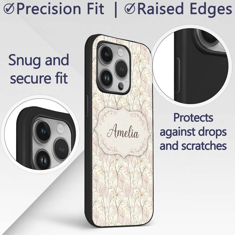 Soft Neutral Autumn Trees Subtle Faded Seamless Custom Name Protective Phone Case Mobile Cover Durable Everyday Smartphone Shock Resistant
