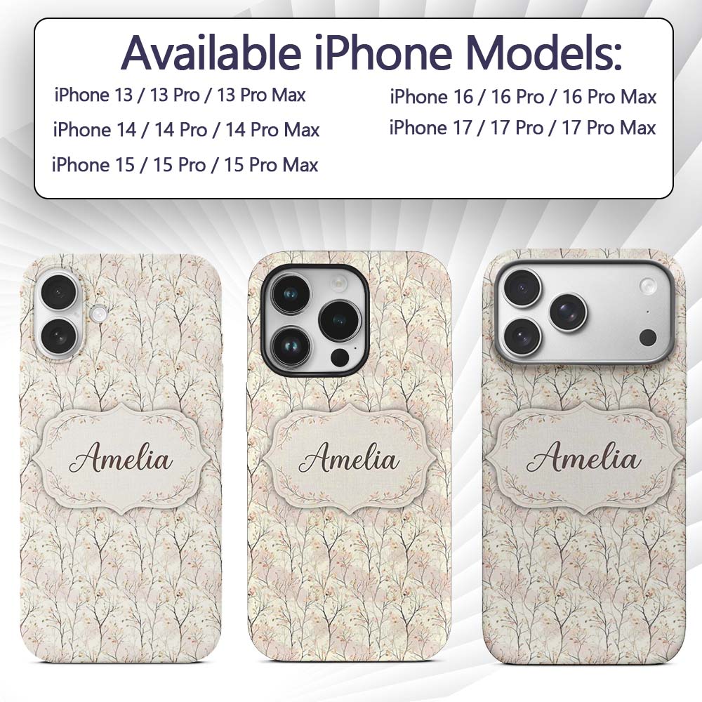 Soft Neutral Autumn Trees Subtle Faded Seamless Custom Name Protective Phone Case Mobile Cover Durable Everyday Smartphone Shock Resistant