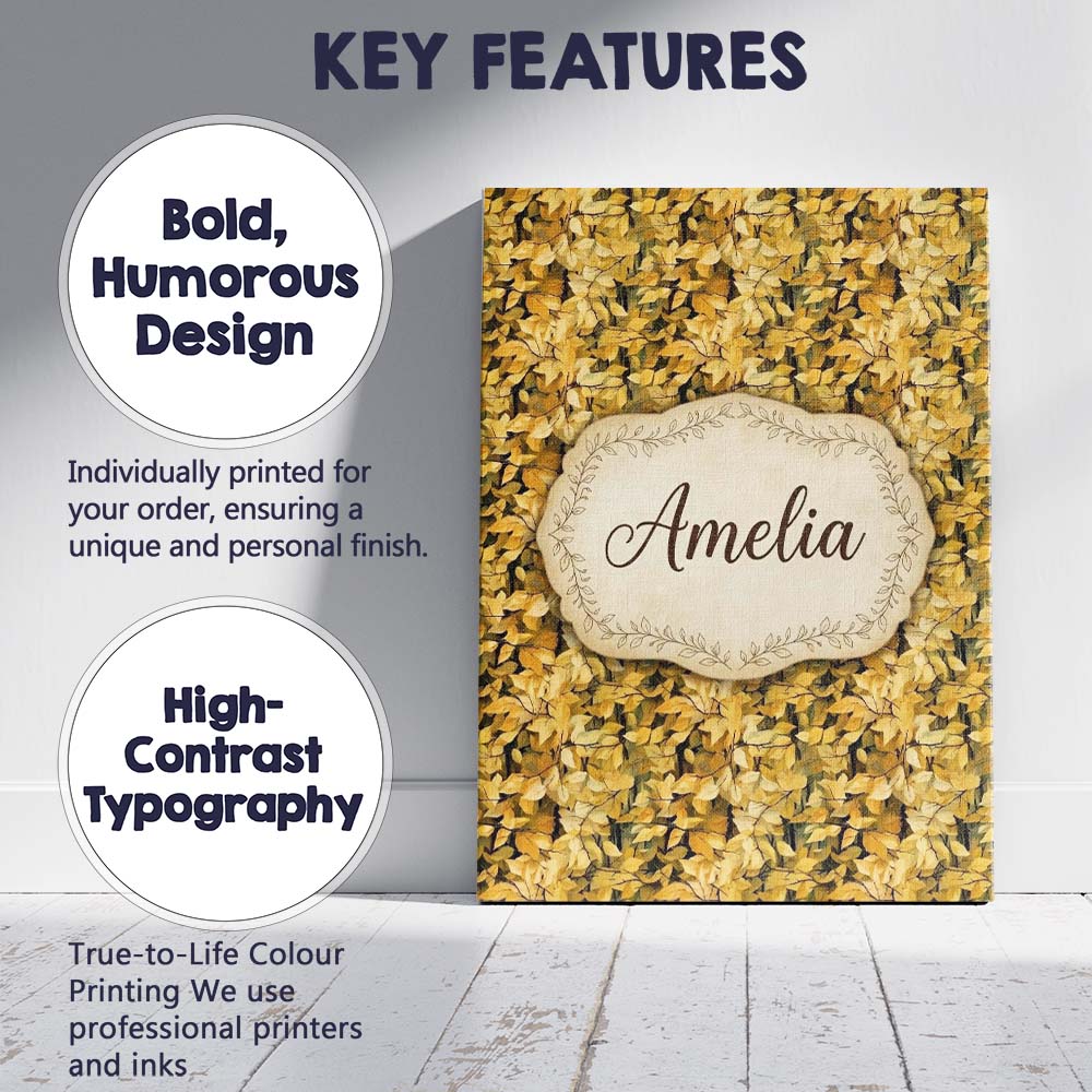 Personalised Name Golden Fall Foliage Dense Custom Bespoke Interior Contemporary Canvas Wall Art Print Decor Picture Ready to Hang