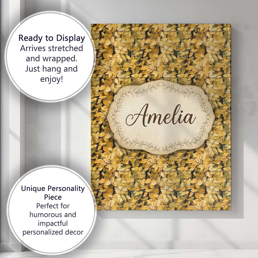 Personalised Name Golden Fall Foliage Dense Custom Bespoke Interior Contemporary Canvas Wall Art Print Decor Picture Ready to Hang