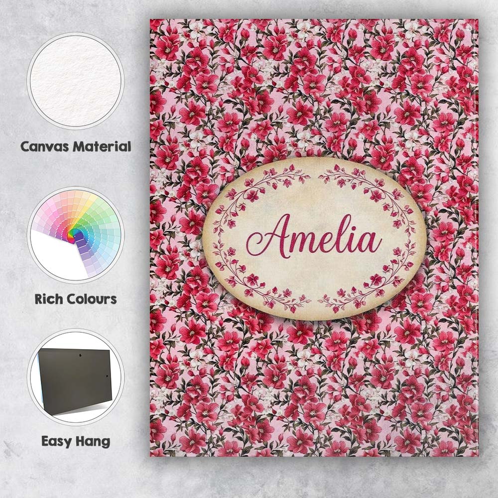 Personalised Name Bold Pink Floral Garden Custom Unique Gift Idea Elegant Feature Canvas Wall Art Print Decor Picture Ready to Hang