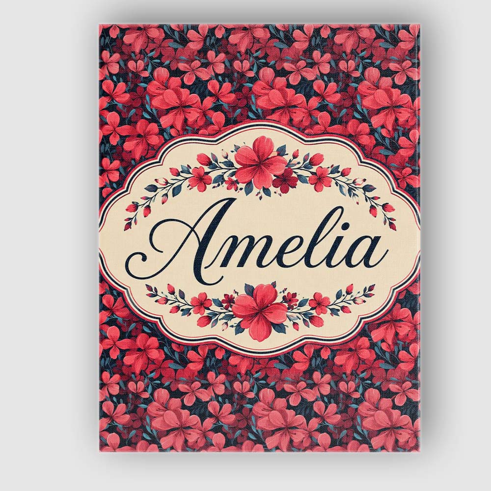 Personalised Name Bold Red Floral Blossoms Custom Unique Gift Idea Elegant Feature Canvas Wall Art Print Decor Picture Ready to Hang