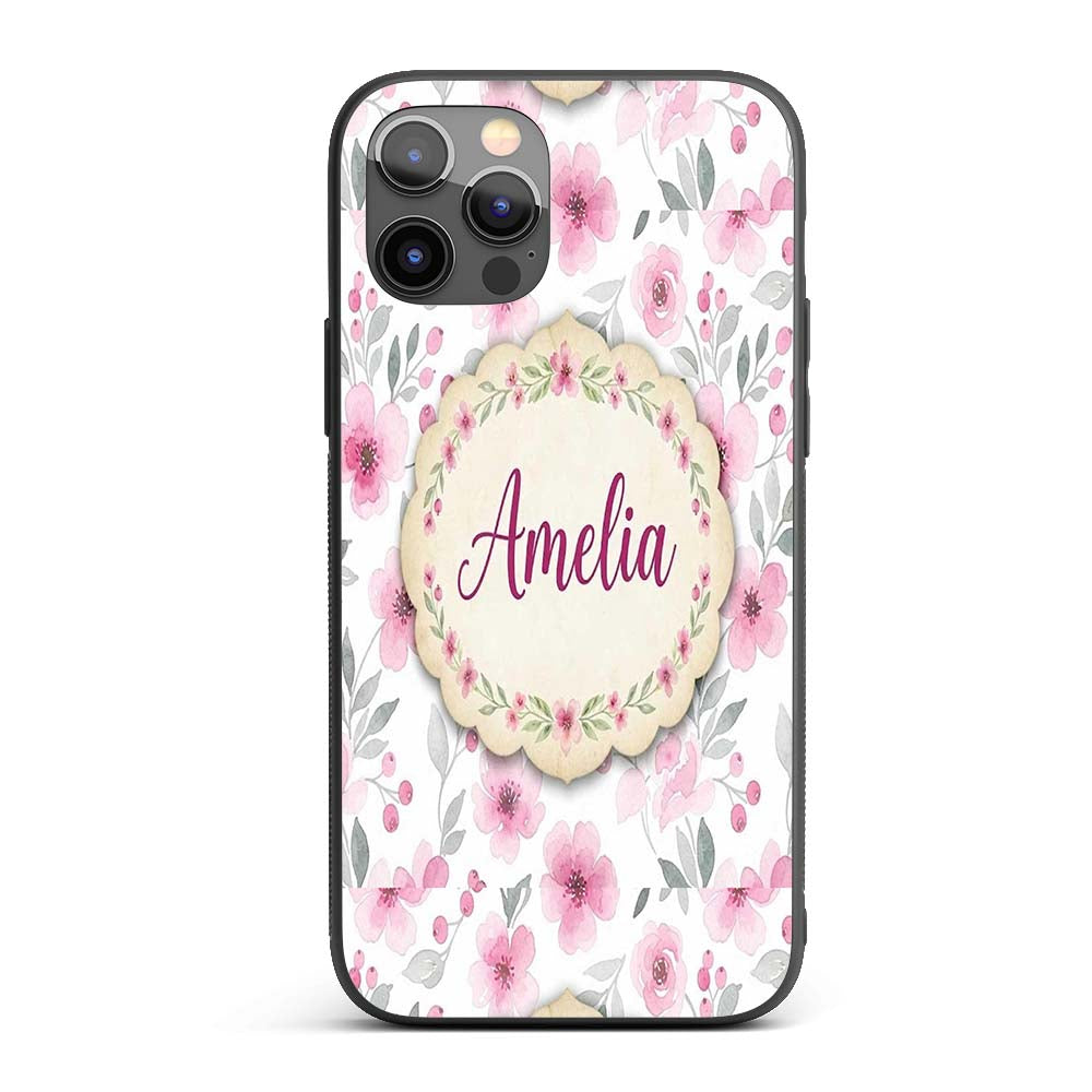 Delicate Pink Watercolor Flowers Printed Design Custom Name Protective Phone Case Mobile Cover Durable Everyday Smartphone Shock Resistant