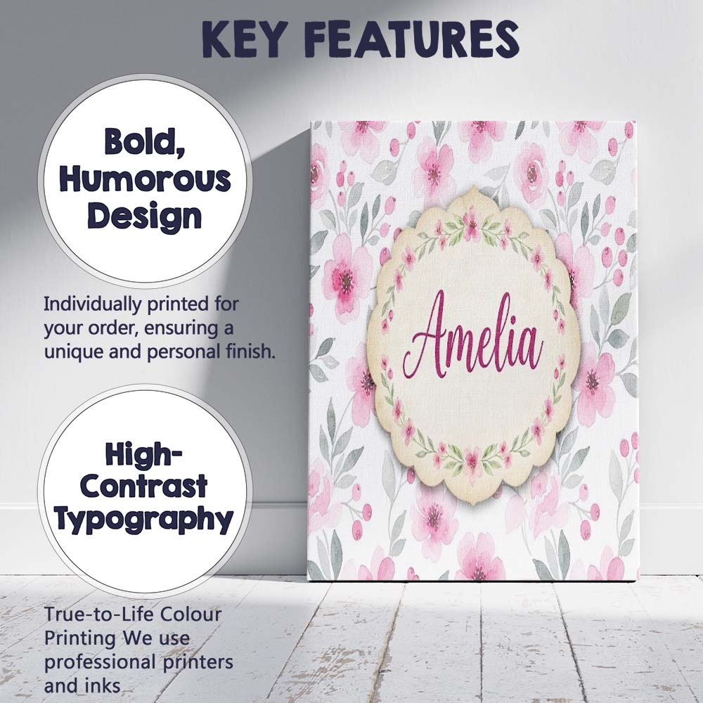 Personalised Name Delicate Pink Watercolor Custom Unique Gift Idea Elegant Feature Canvas Wall Art Print Decor Picture Ready to Hang