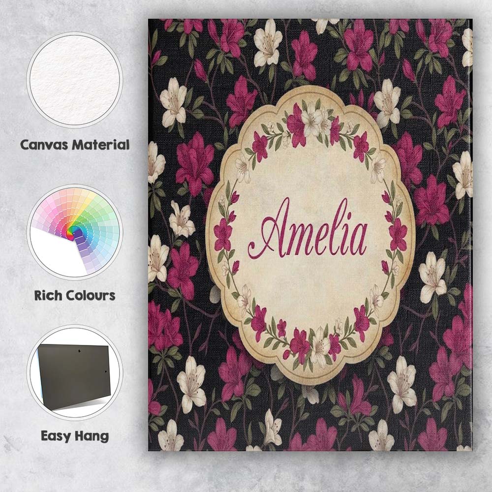 Personalised Name Elegant Pink Floral Custom Modern Room Accent Creative Decorator Style Canvas Wall Art Print Decor Picture Ready to Hang