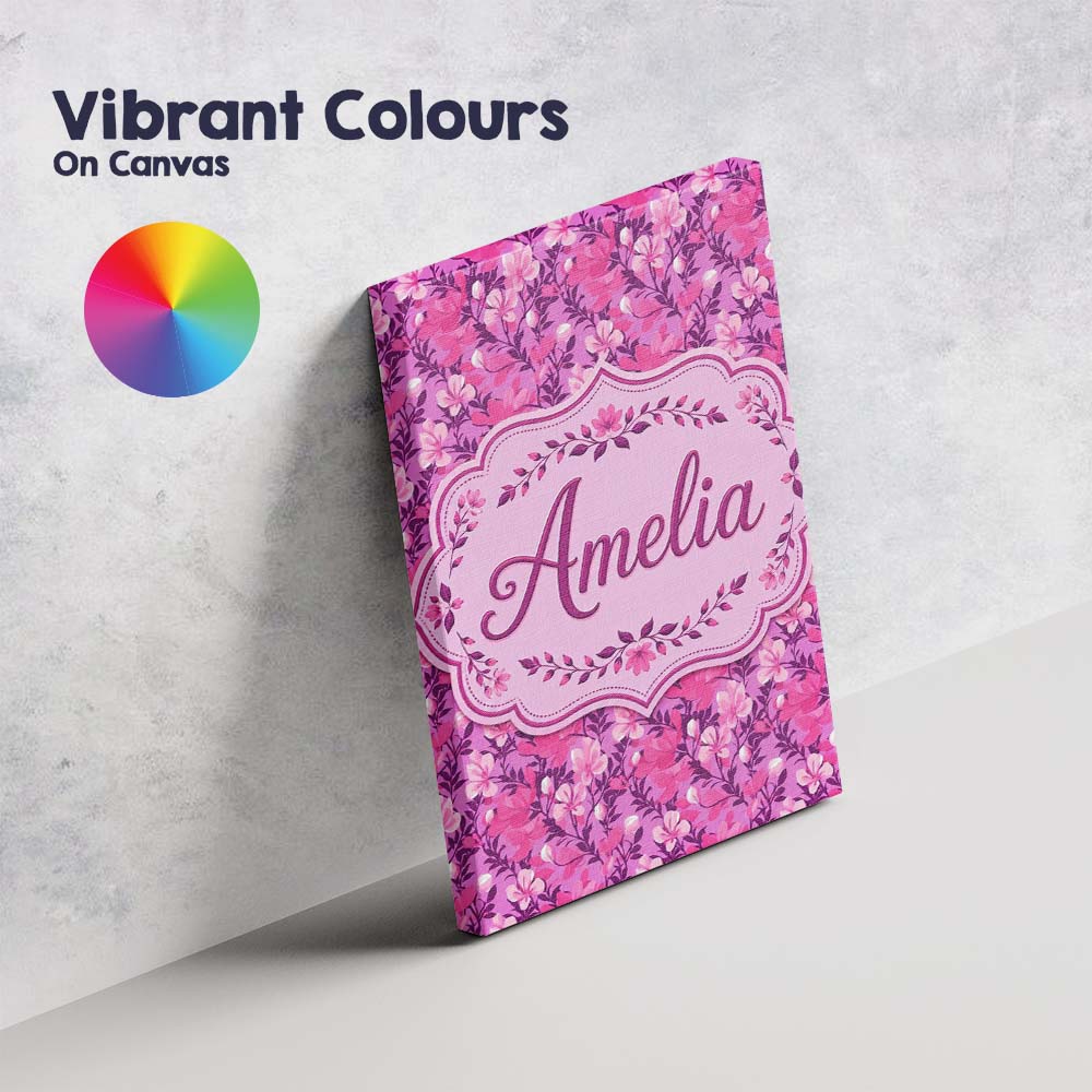 Personalised Name Vibrant Pink Floral Custom Modern Room Accent Creative Decorator Style Canvas Wall Art Print Decor Picture Ready to Hang