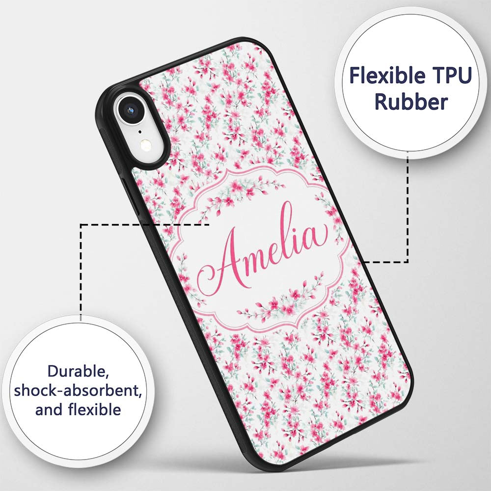 Light Cherry Blossom Branches on Printed Design Custom Name Protective Phone Case Mobile Cover Durable Everyday Smartphone Shock Resistant