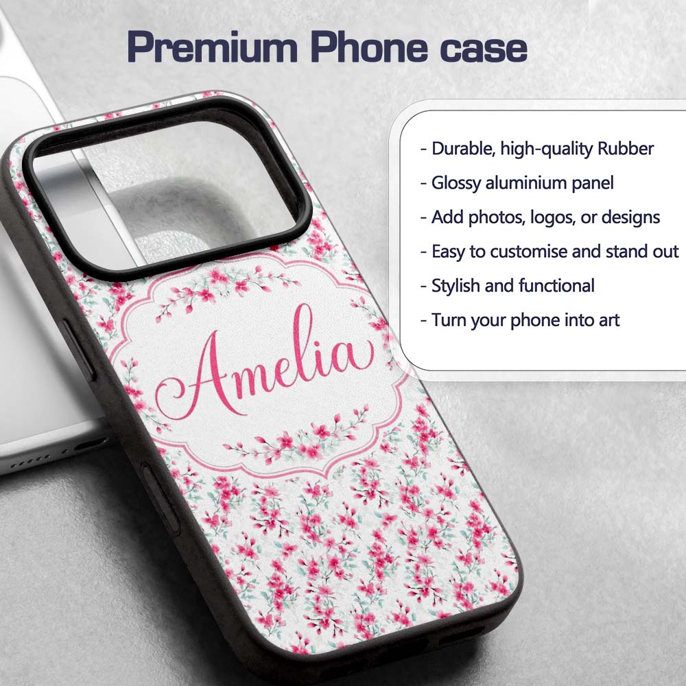 Light Cherry Blossom Branches on Printed Design Custom Name Protective Phone Case Mobile Cover Durable Everyday Smartphone Shock Resistant