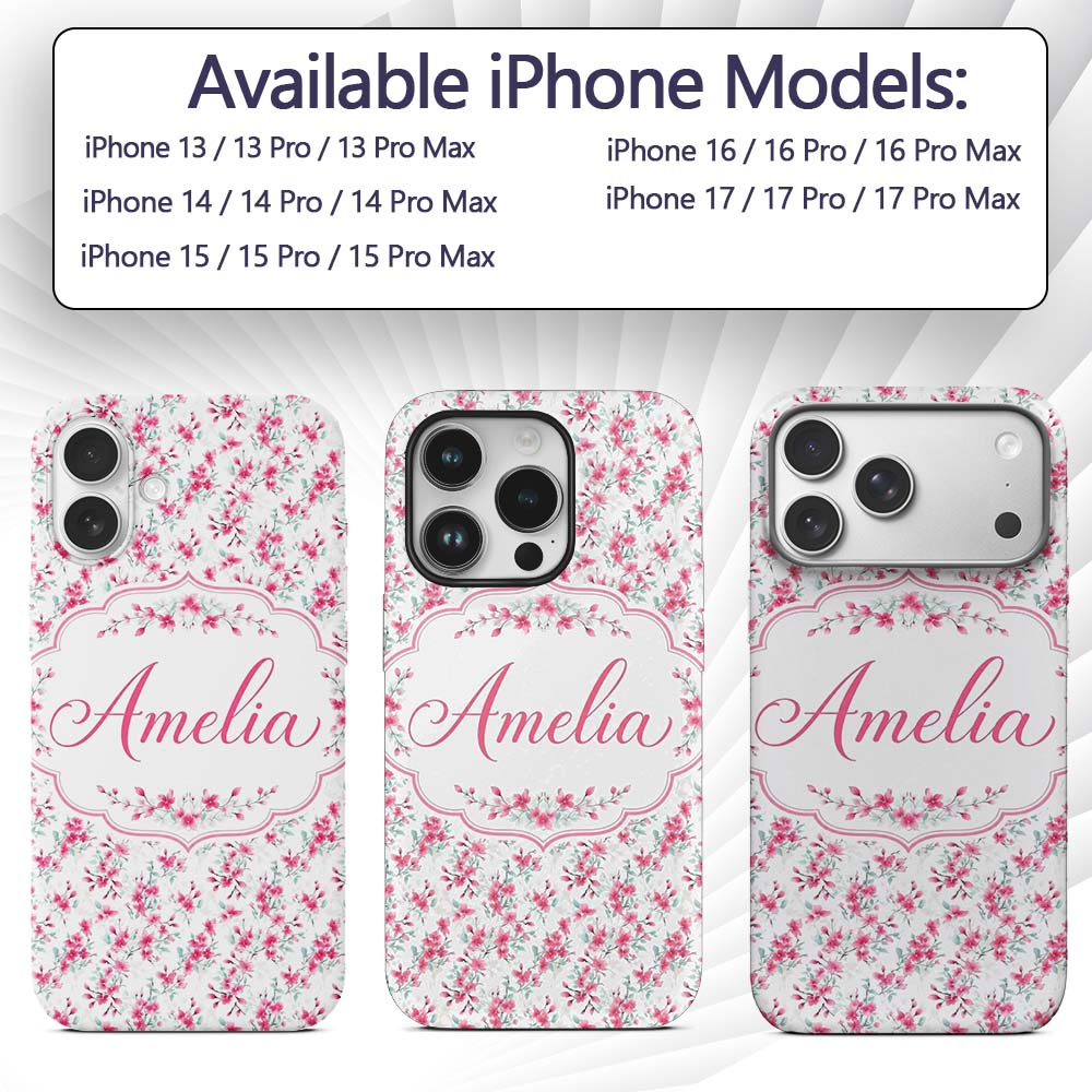 Light Cherry Blossom Branches on Printed Design Custom Name Protective Phone Case Mobile Cover Durable Everyday Smartphone Shock Resistant