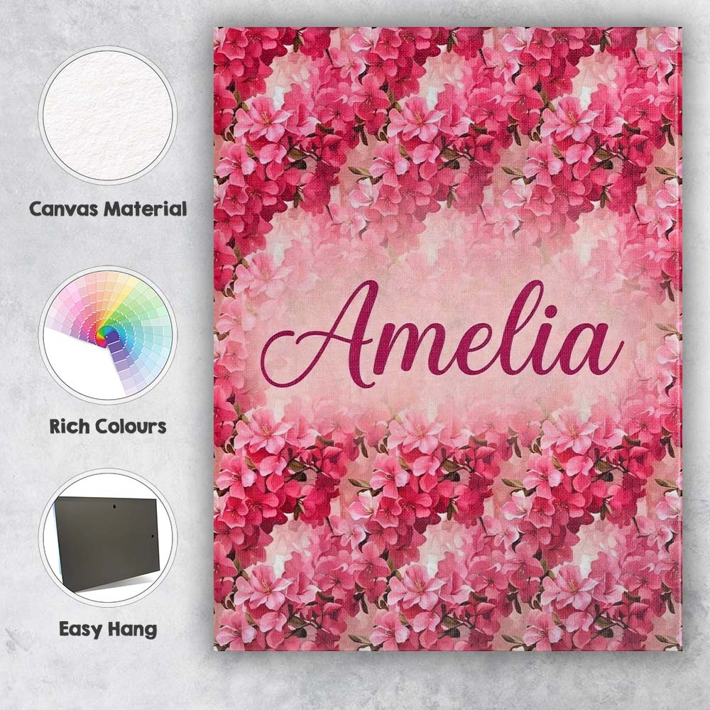 Personalised Name Romantic Pink Blossoms on Custom Bespoke Interior Contemporary Canvas Wall Art Print Decor Picture Ready to Hang