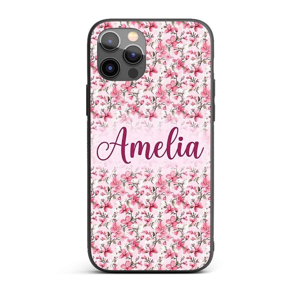 Soft Pink Magnolia Blossom Branches on Pastel Custom Name Protective Phone Case Mobile Cover Durable Everyday Smartphone Shock Resistant