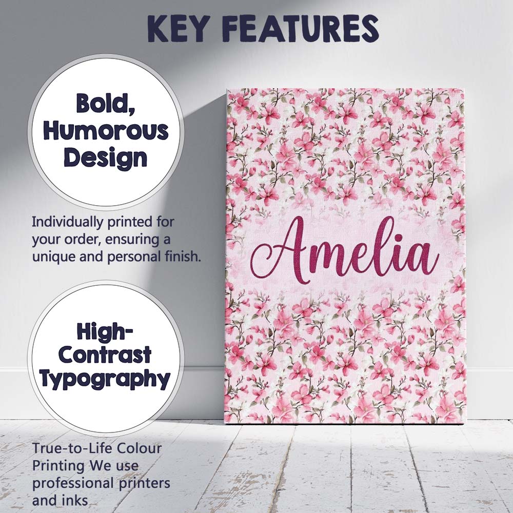 Personalised Name Soft Pink Magnolia Custom Premium Decorative Design Modern Room Accent Canvas Wall Art Print Decor Picture Ready to Hang