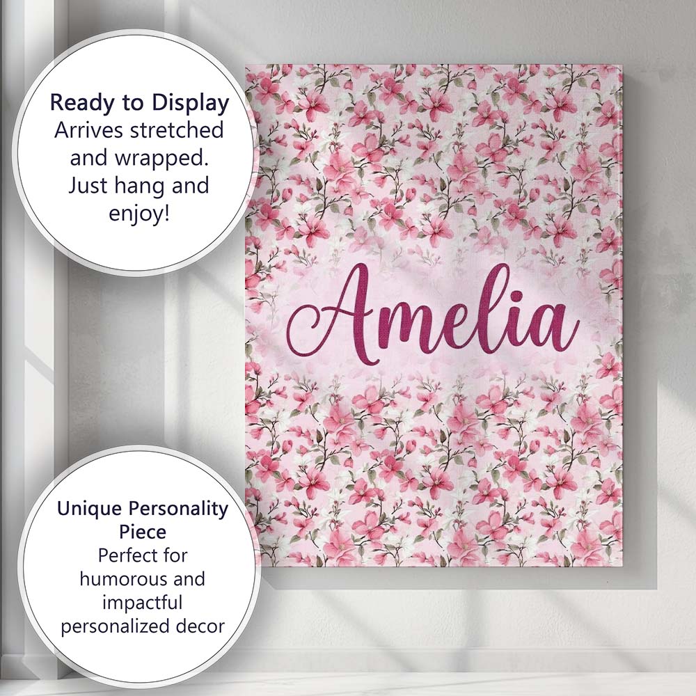 Personalised Name Soft Pink Magnolia Custom Premium Decorative Design Modern Room Accent Canvas Wall Art Print Decor Picture Ready to Hang