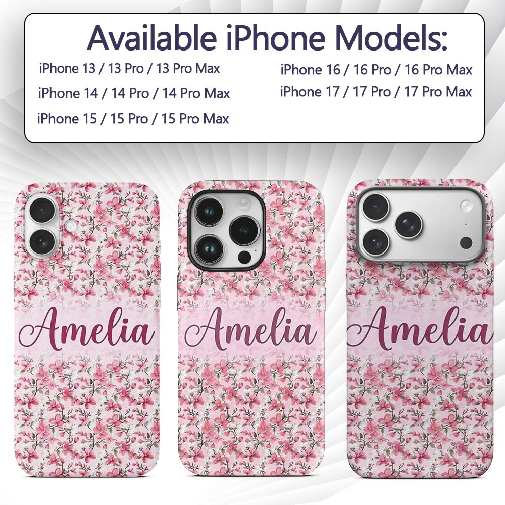 Soft Pink Magnolia Blossom Branches on Pastel Custom Name Protective Phone Case Mobile Cover Durable Everyday Smartphone Shock Resistant