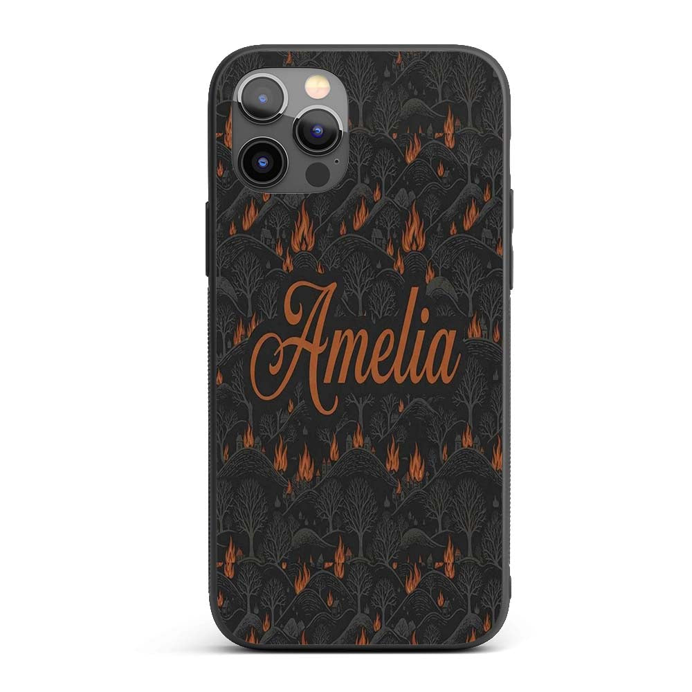 Dark Forest Wildfire Landscape with Burning Trees Custom Name Protective Phone Case Mobile Cover Durable Everyday Smartphone Shock Resistant