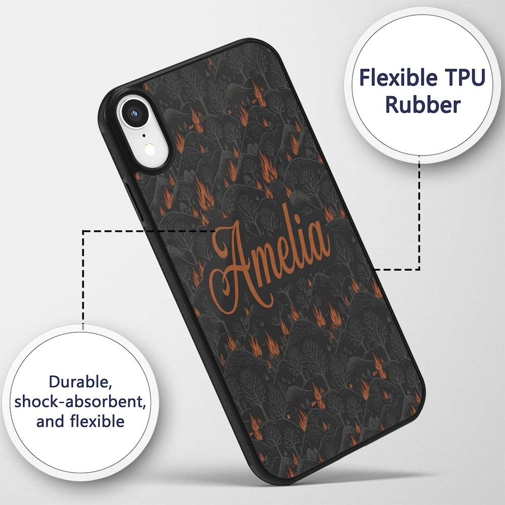 Dark Forest Wildfire Landscape with Burning Trees Custom Name Protective Phone Case Mobile Cover Durable Everyday Smartphone Shock Resistant