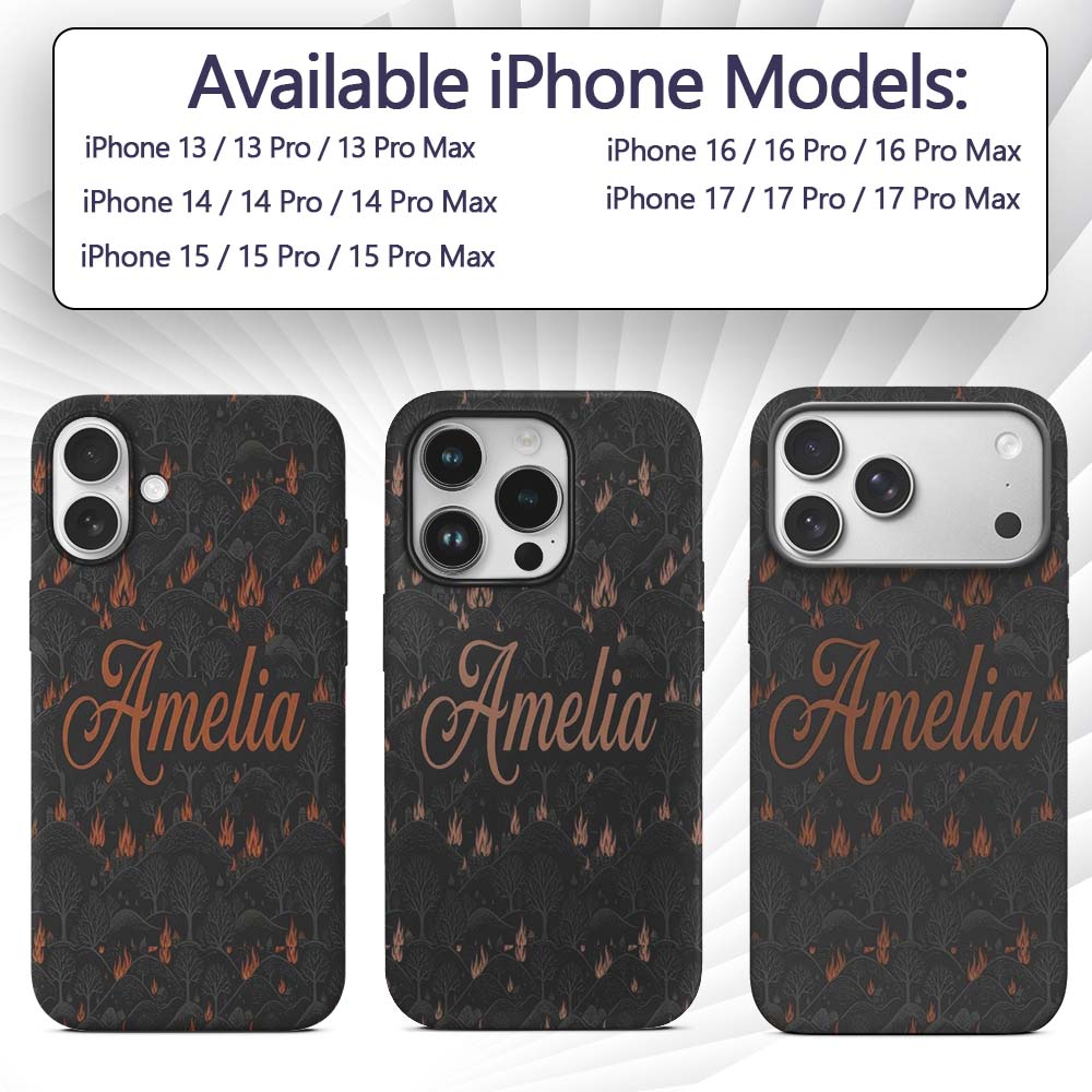 Dark Forest Wildfire Landscape with Burning Trees Custom Name Protective Phone Case Mobile Cover Durable Everyday Smartphone Shock Resistant