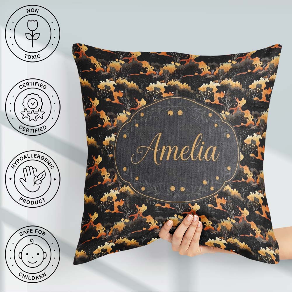 Custom Name Abstract Nature Shapes Golden Organic Forms Seamless Square Filled Cushion Throw Pillow Sofa Bed Home Decor Zip Washable UK Made