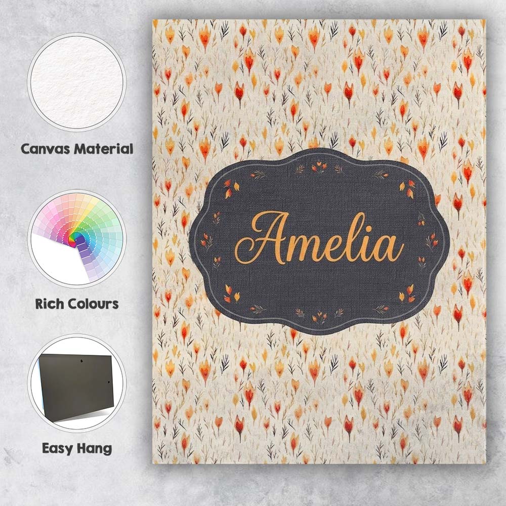 Personalised Name Delicate Small Floral Custom Modern Room Accent Elegant Feature Canvas Wall Art Print Decor Picture Ready to Hang
