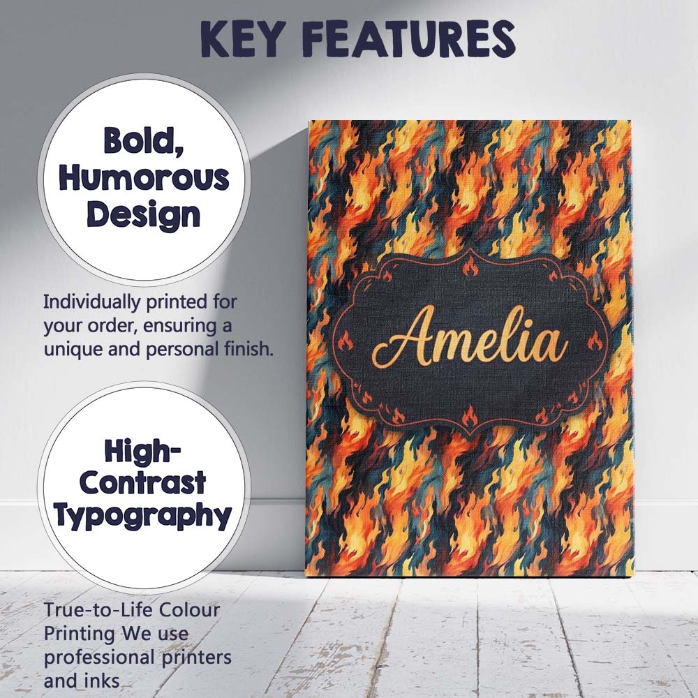 Personalised Name Abstract Flowing Flames Custom Unique Gift Idea Elegant Feature Canvas Wall Art Print Decor Picture Ready to Hang