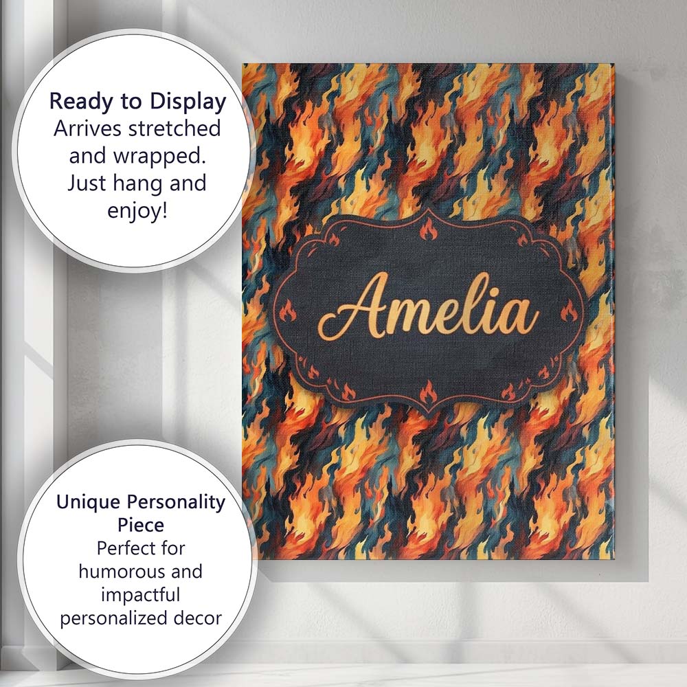 Personalised Name Abstract Flowing Flames Custom Unique Gift Idea Elegant Feature Canvas Wall Art Print Decor Picture Ready to Hang