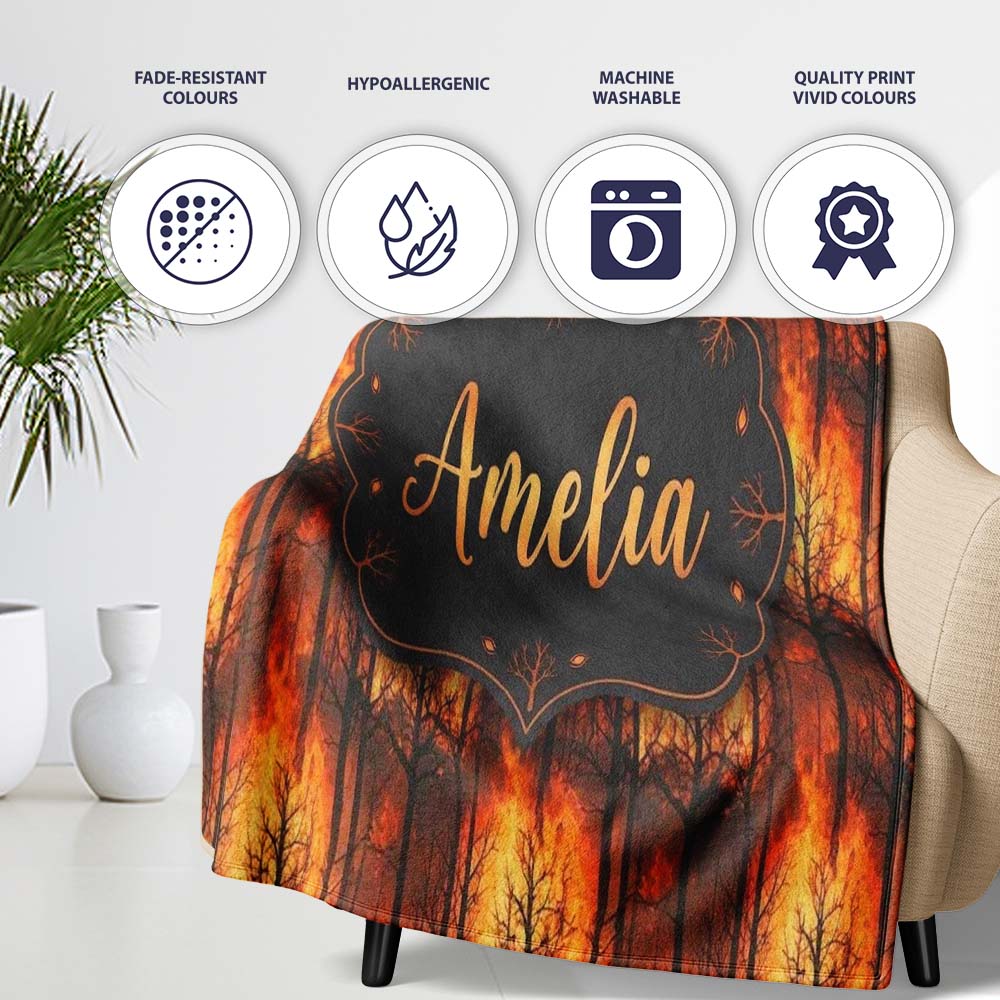 Wildfire Forest Landscape with Intense Burning Trees Seamless Personalised Custom Name Super Soft Fleece Blanket Bed Sofa Throw