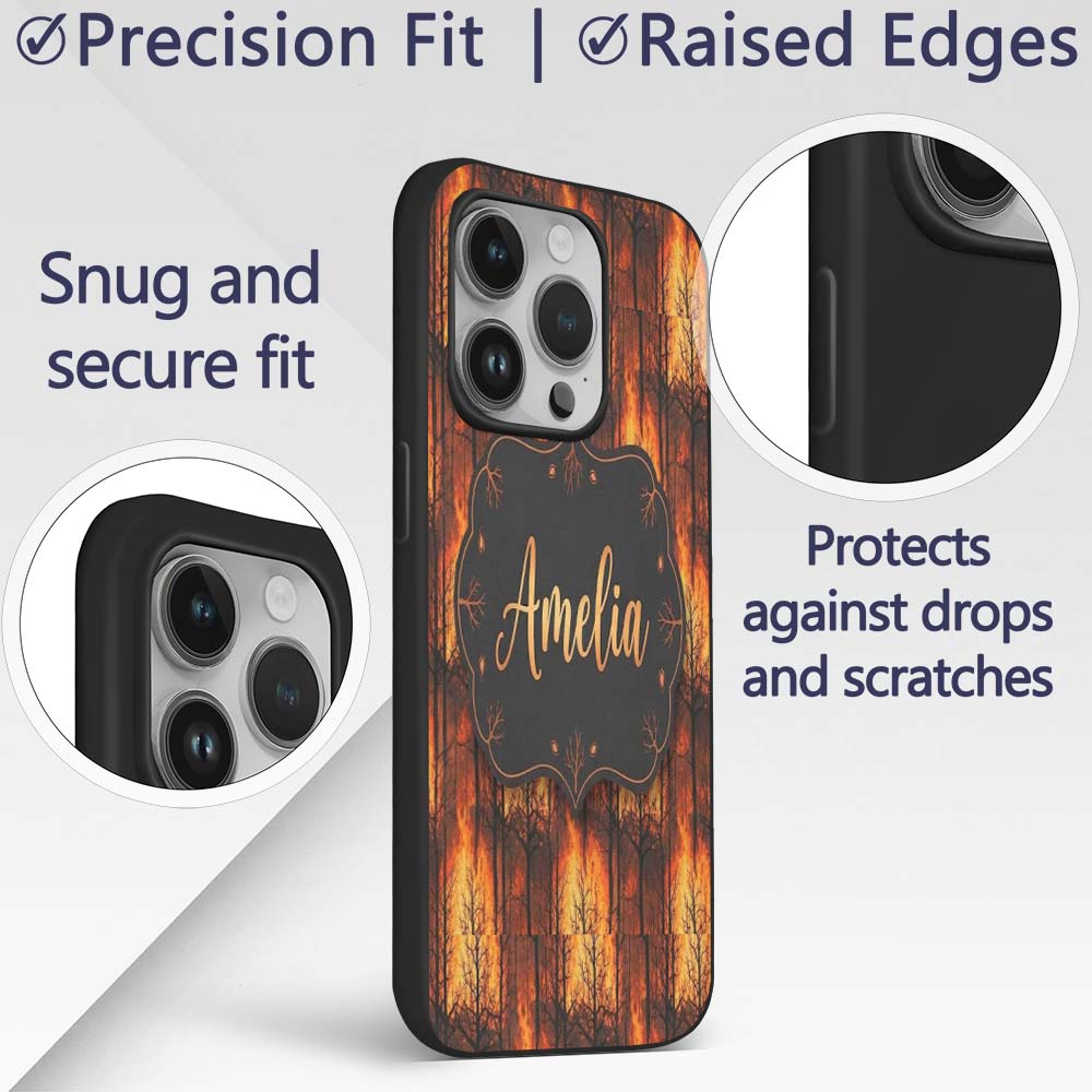 Wildfire Forest Landscape with Intense Burning Custom Name Protective Phone Case Mobile Cover Durable Everyday Smartphone Shock Resistant