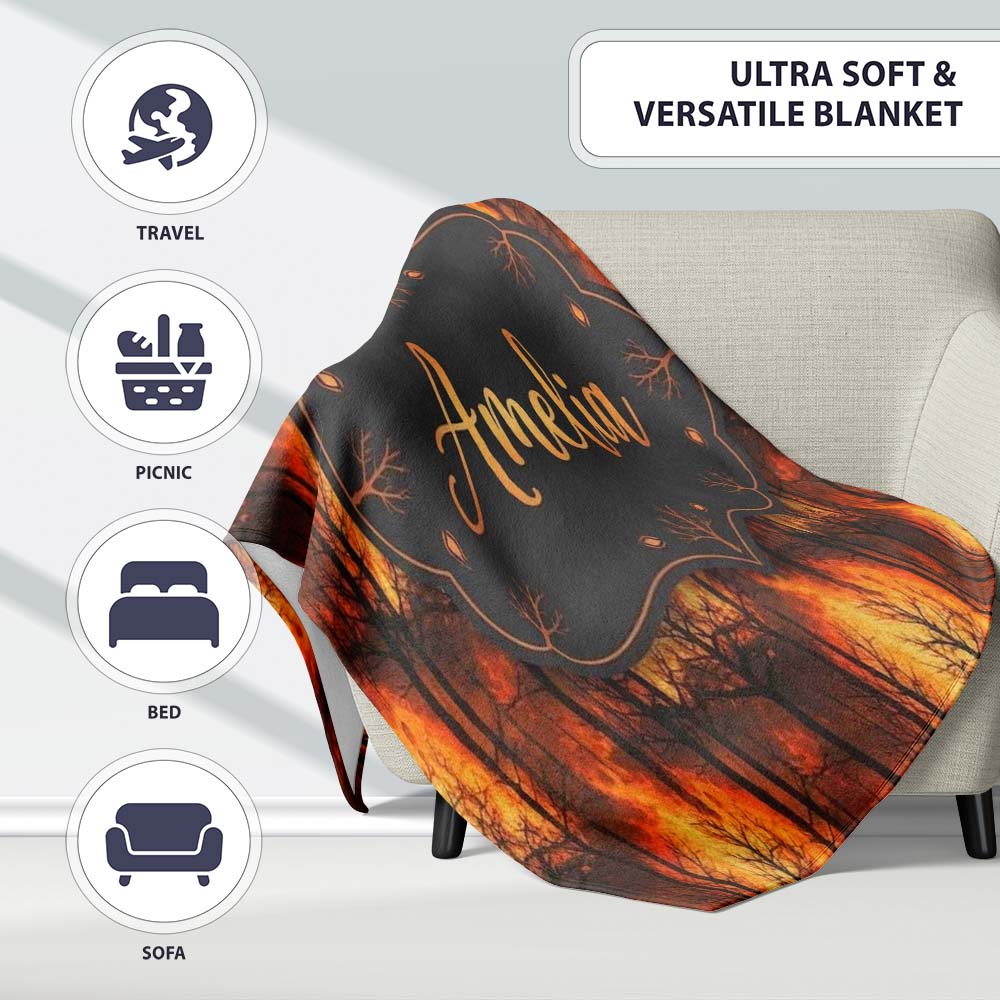 Wildfire Forest Landscape with Intense Burning Trees Seamless Personalised Custom Name Super Soft Fleece Blanket Bed Sofa Throw
