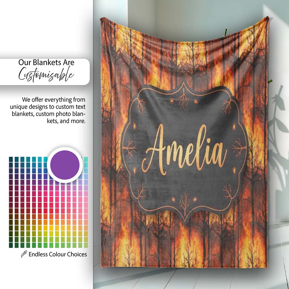 Wildfire Forest Landscape with Intense Burning Trees Seamless Personalised Custom Name Super Soft Fleece Blanket Bed Sofa Throw