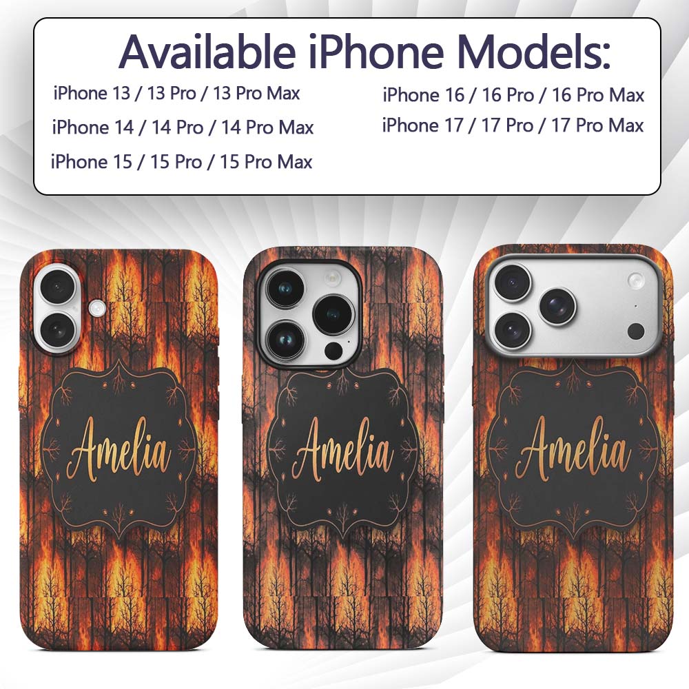 Wildfire Forest Landscape with Intense Burning Custom Name Protective Phone Case Mobile Cover Durable Everyday Smartphone Shock Resistant