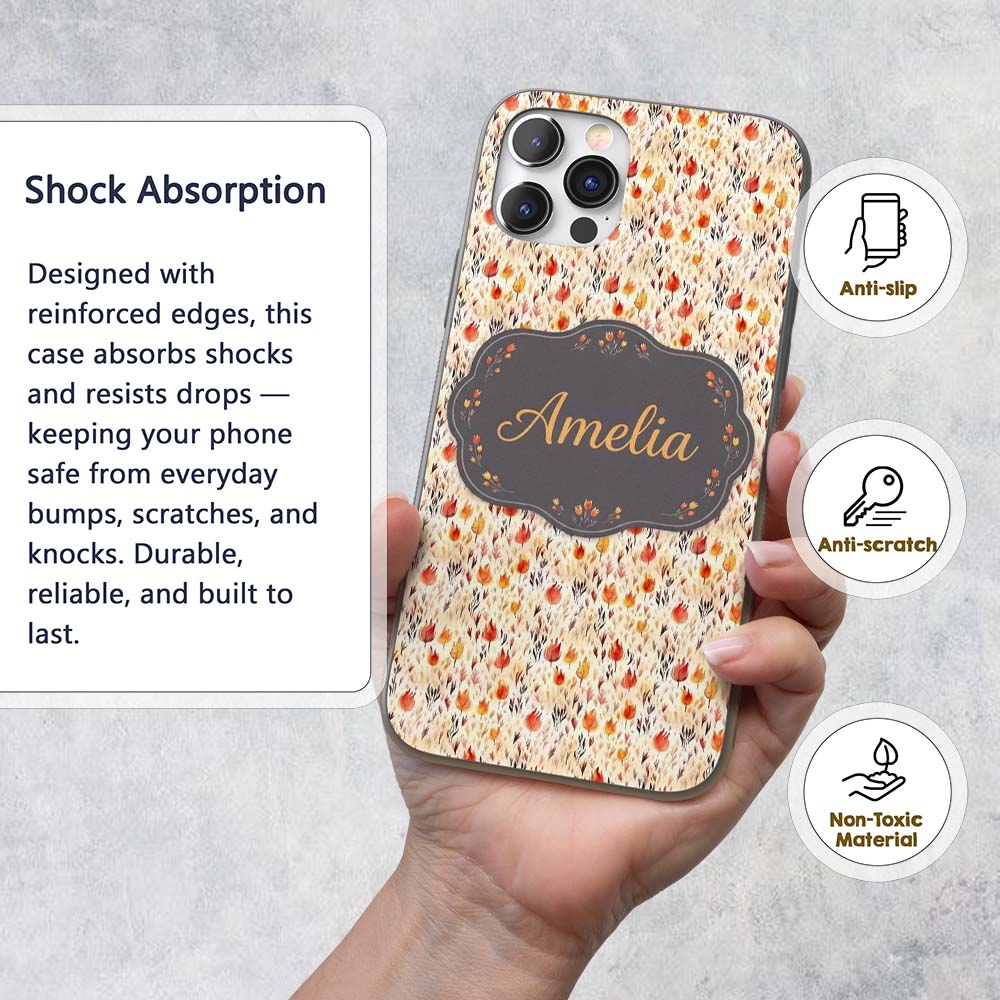 Small Autumn Floral Pattern in Printed Design Custom Name Protective Phone Case Mobile Cover Durable Everyday Smartphone Shock Resistant