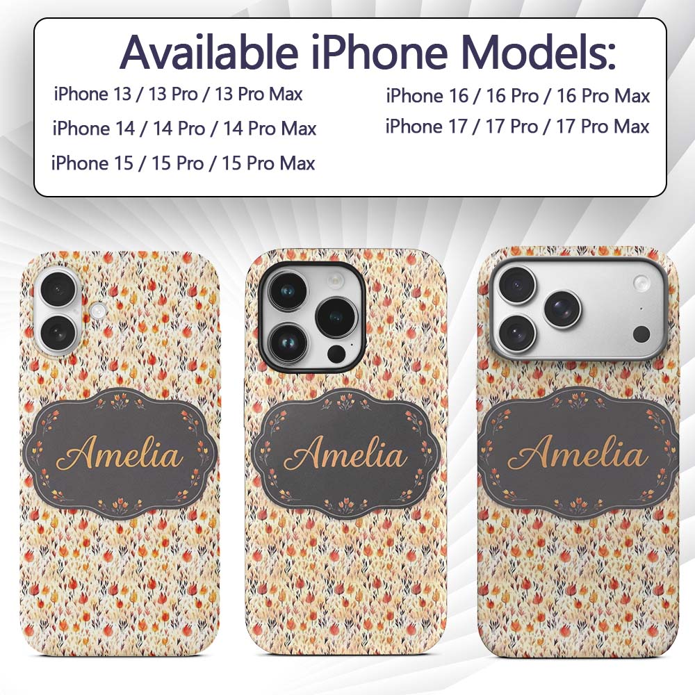 Small Autumn Floral Pattern in Printed Design Custom Name Protective Phone Case Mobile Cover Durable Everyday Smartphone Shock Resistant