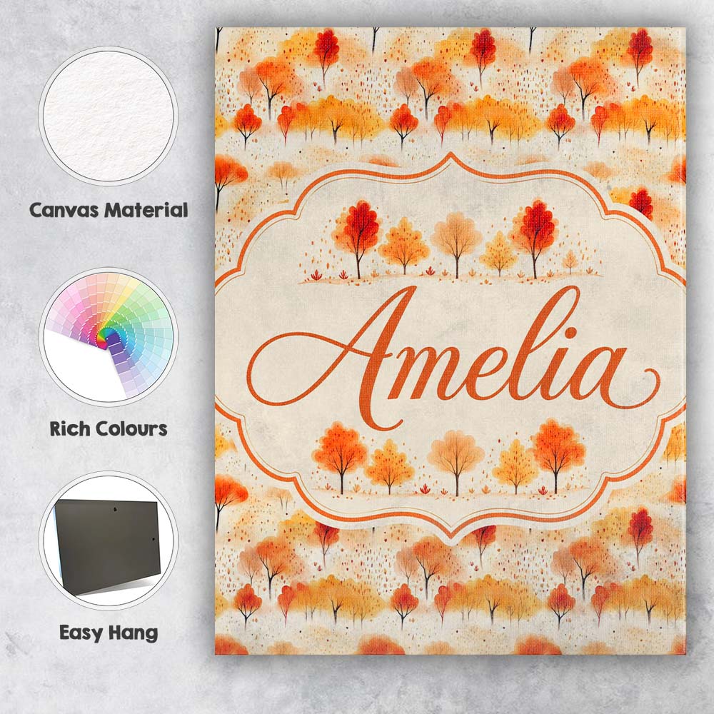 Personalised Name Soft Autumn Trees in Custom Modern Room Accent Elegant Feature Canvas Wall Art Print Decor Picture Ready to Hang