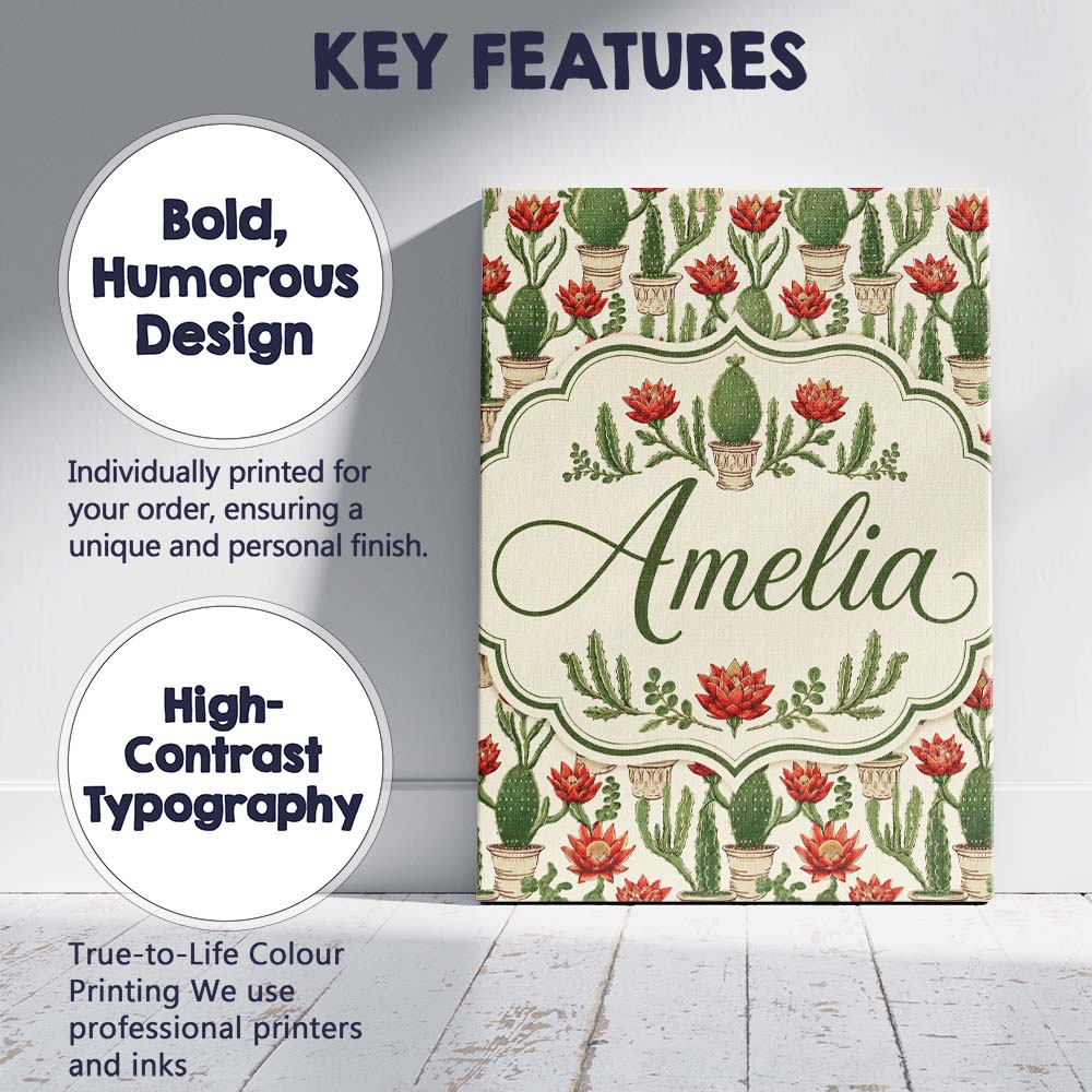 Personalised Name Blooming Red Flower Custom Modern Room Accent Creative Decorator Style Canvas Wall Art Print Decor Picture Ready to Hang