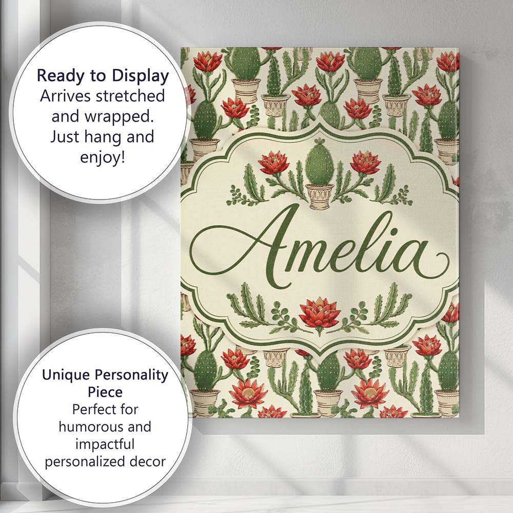 Personalised Name Blooming Red Flower Custom Modern Room Accent Creative Decorator Style Canvas Wall Art Print Decor Picture Ready to Hang